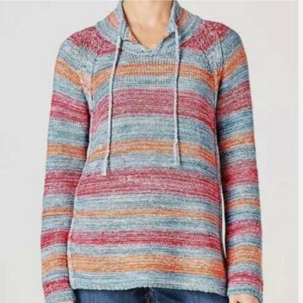 J. Jill Women's Striped Colorful Knit Sweater Size XS Hi-Low Split Hem Warm